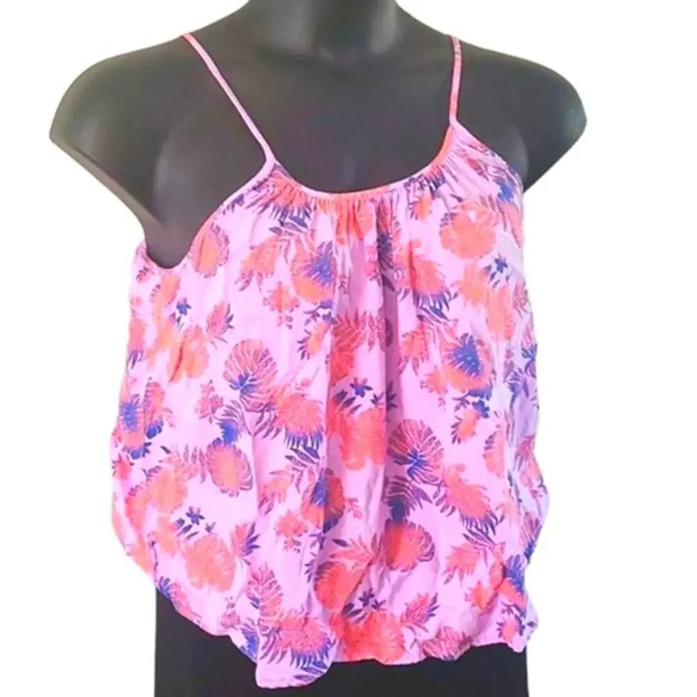 Excellent Tucker + Tate Girls Pink Purple Tropical Floral Tank Top Size XL 14/16